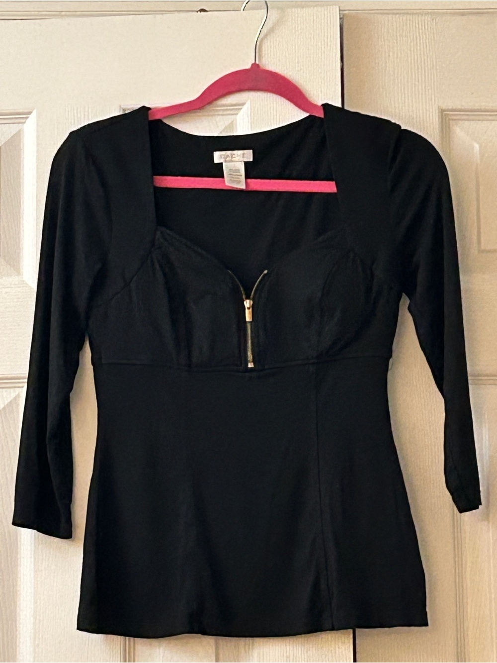 Vintage Caché black knit bustier top size small Y2K indie sleaze front zip sweet